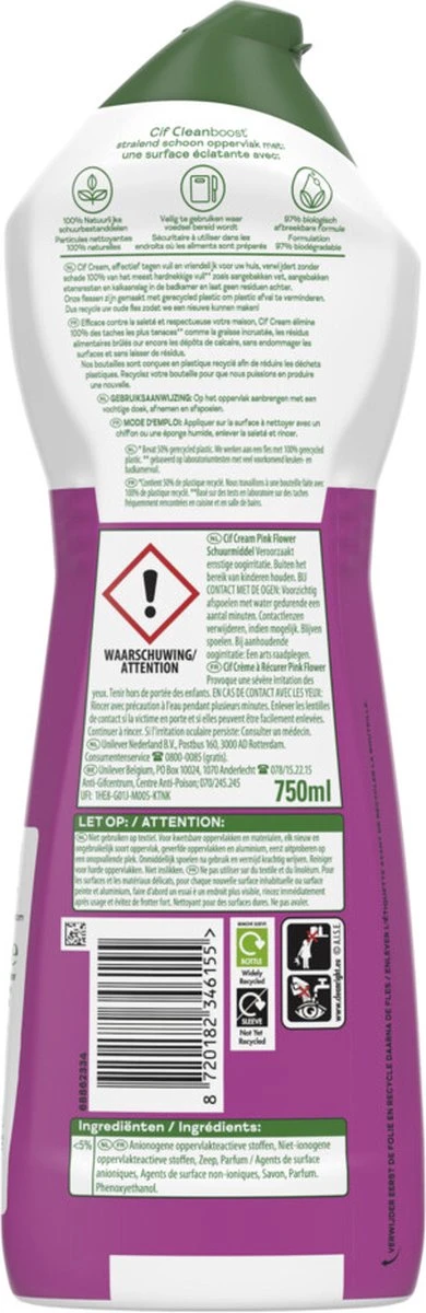Cif CleanBoost Cream Pink Schuurmiddel - 8 X 750 Ml - Voordeelverpakking - Image 9