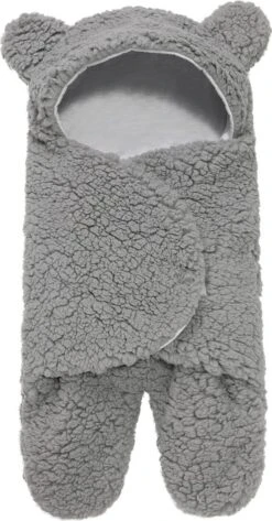 BonBini´s Teddy Bear Wikkeldeken Newborn - Zachte Grijze Teddy Beer Inbakerdoek Newborn Baby - 3-6 Maanden - Grijs