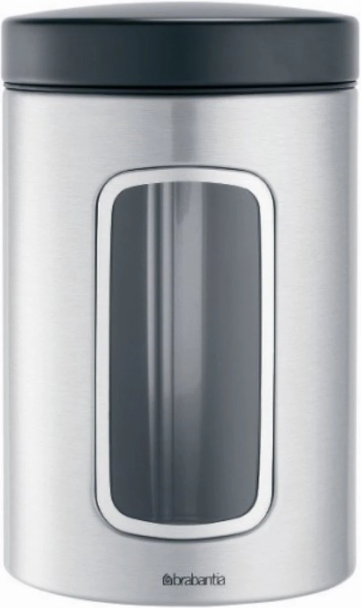 Brabantia Voorraadbus - 1,4 L - Matt Steel Fingerprint Proof / Matt Black Deksel - Met Venster