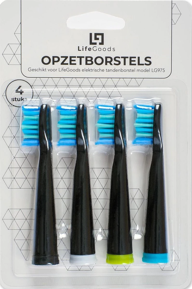 LifeGoods Opzetborstels - Voor Elektrische Tandenborstel - 4 Stuks - Zwart/Blauw - Image 5