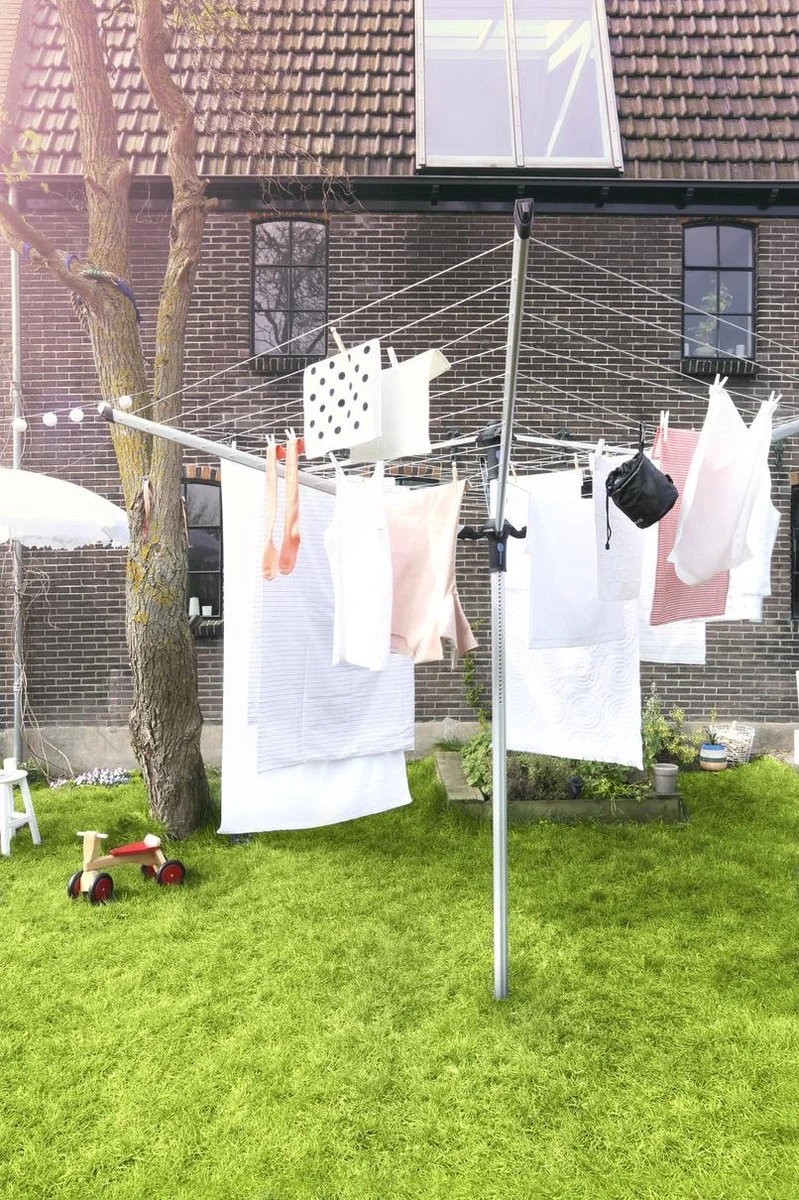 Brabantia Lift-O-Matic Advance Droogmolen Met Kunststof Betonanker, Beschermhoes En Wasknijpertasje - 60 M - Metallic Grey - Image 6