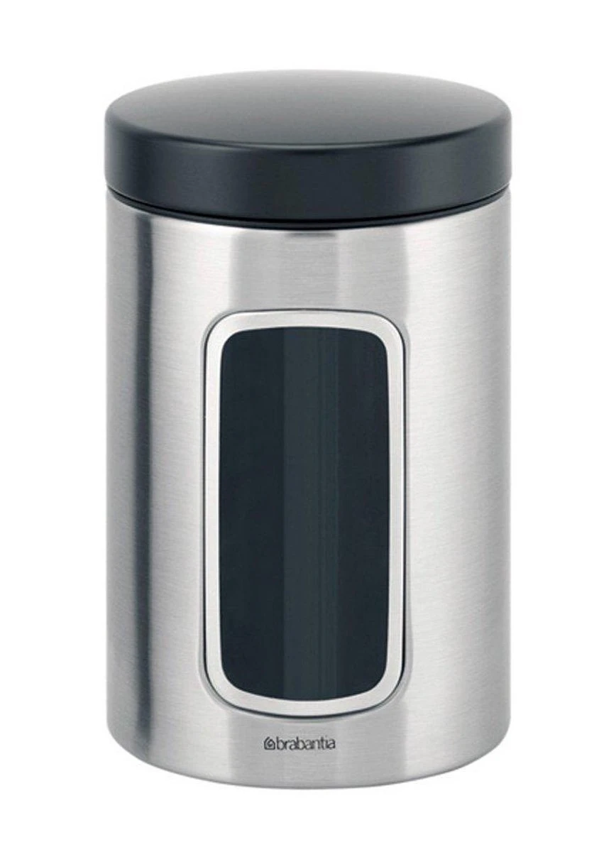 Brabantia Voorraadbus - 1,4 L - Matt Steel Fingerprint Proof / Matt Black Deksel - Met Venster - Image 2