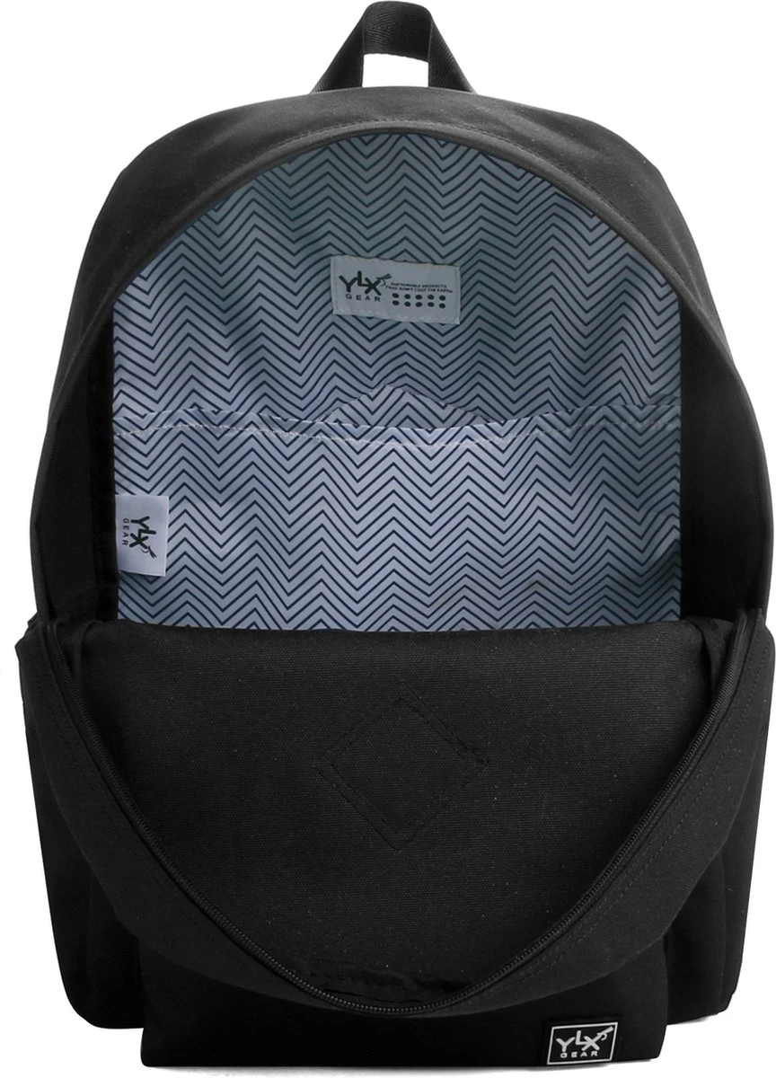 YLX Finch Rugzak. Zwart. Recyceld Rpet Materiaal. Gerecyclede Plastic Flessen - Eco Friendly. Volwassenen - Tieners - Middelbare Scholieren - Jongens - Meisjes. 14" Laptop Sleeve. Backpack - Schooltas - Rugzak - Image 4