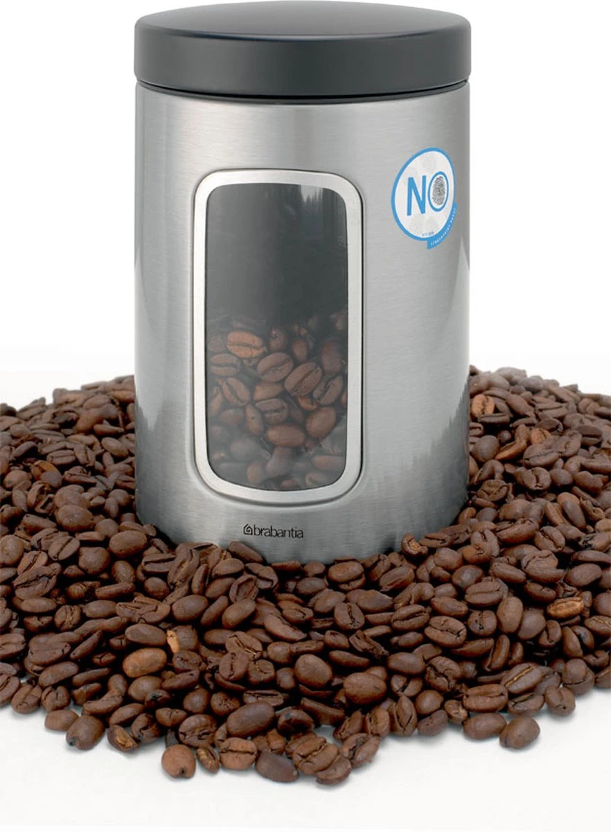 Brabantia Voorraadbus - 1,4 L - Matt Steel Fingerprint Proof / Matt Black Deksel - Met Venster - Image 3