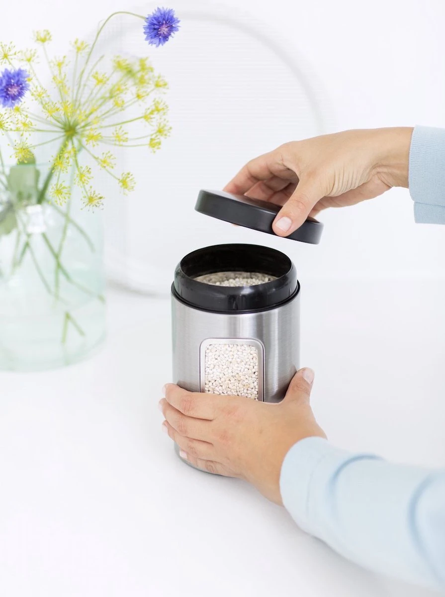 Brabantia Voorraadbus - 1,4 L - Matt Steel Fingerprint Proof / Matt Black Deksel - Met Venster - Image 7