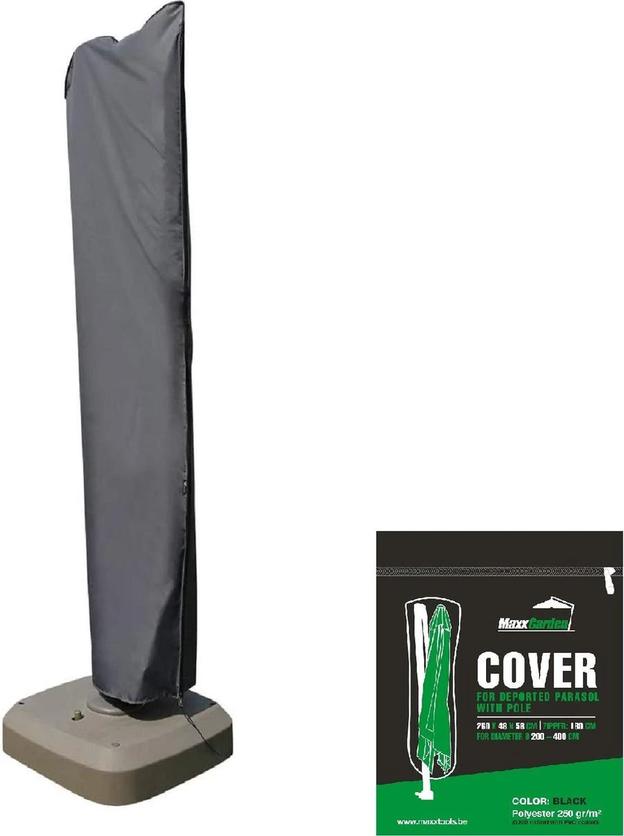 MaxxGarden Parasolhoes - Afdekhoes Voor Zweefparasol - Beschermhoes - 200-400 Cm - Met Rits En Trekkoord - Zwart - Image 3