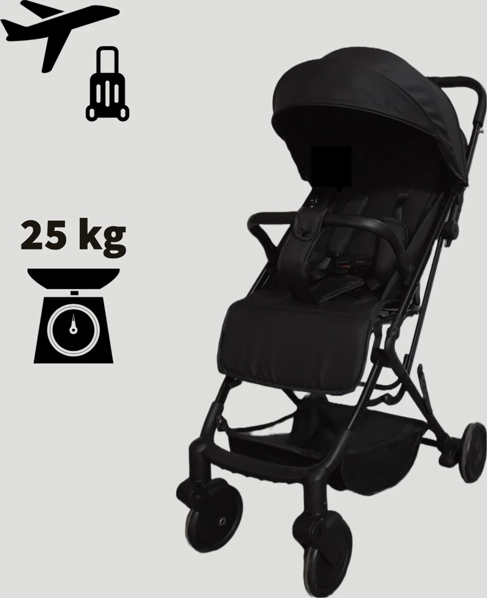 WOOSH New Buggy - Zwart - One Hand Folding - 3 Slaapstanden - Wandelwagen Tot 25 Kg - Regenhoes - Bekerhouder - Muggennet - Image 9